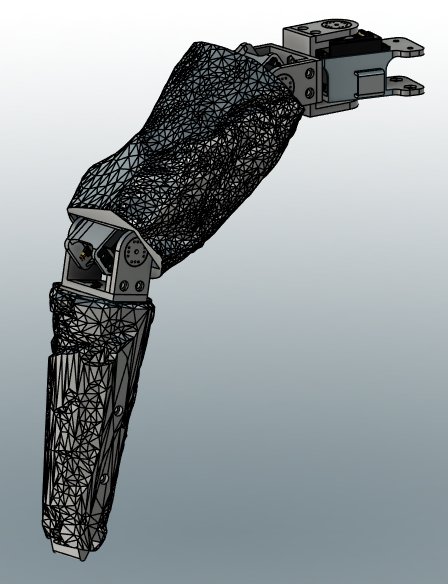 One of Rocky's legs with rock-textured shell pieces over the femur and tibia