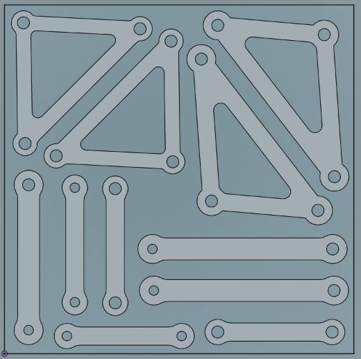 CNC nesting layout of links on one plywood sheet